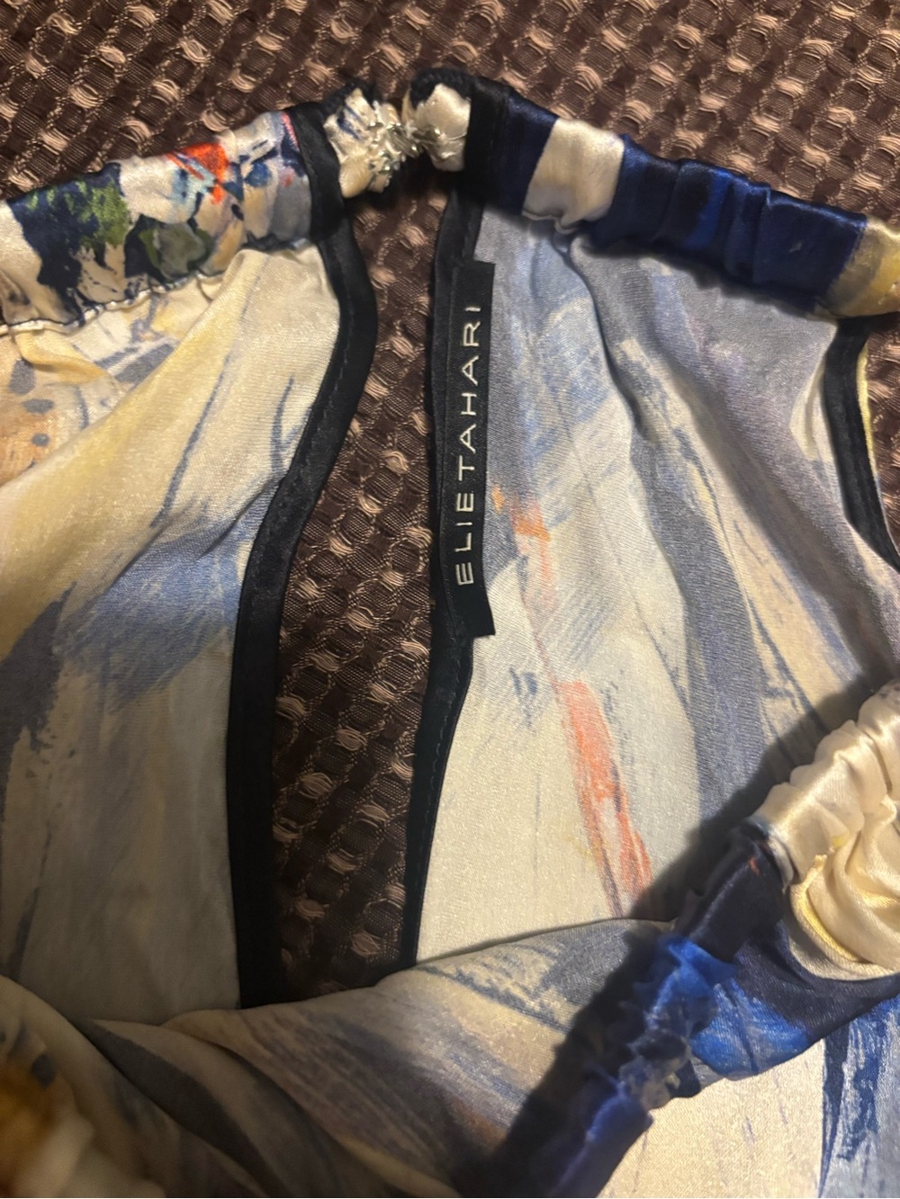 Elie Tahari | Abstract Watercolor Print Halter Blouse - Picture 4 of 6